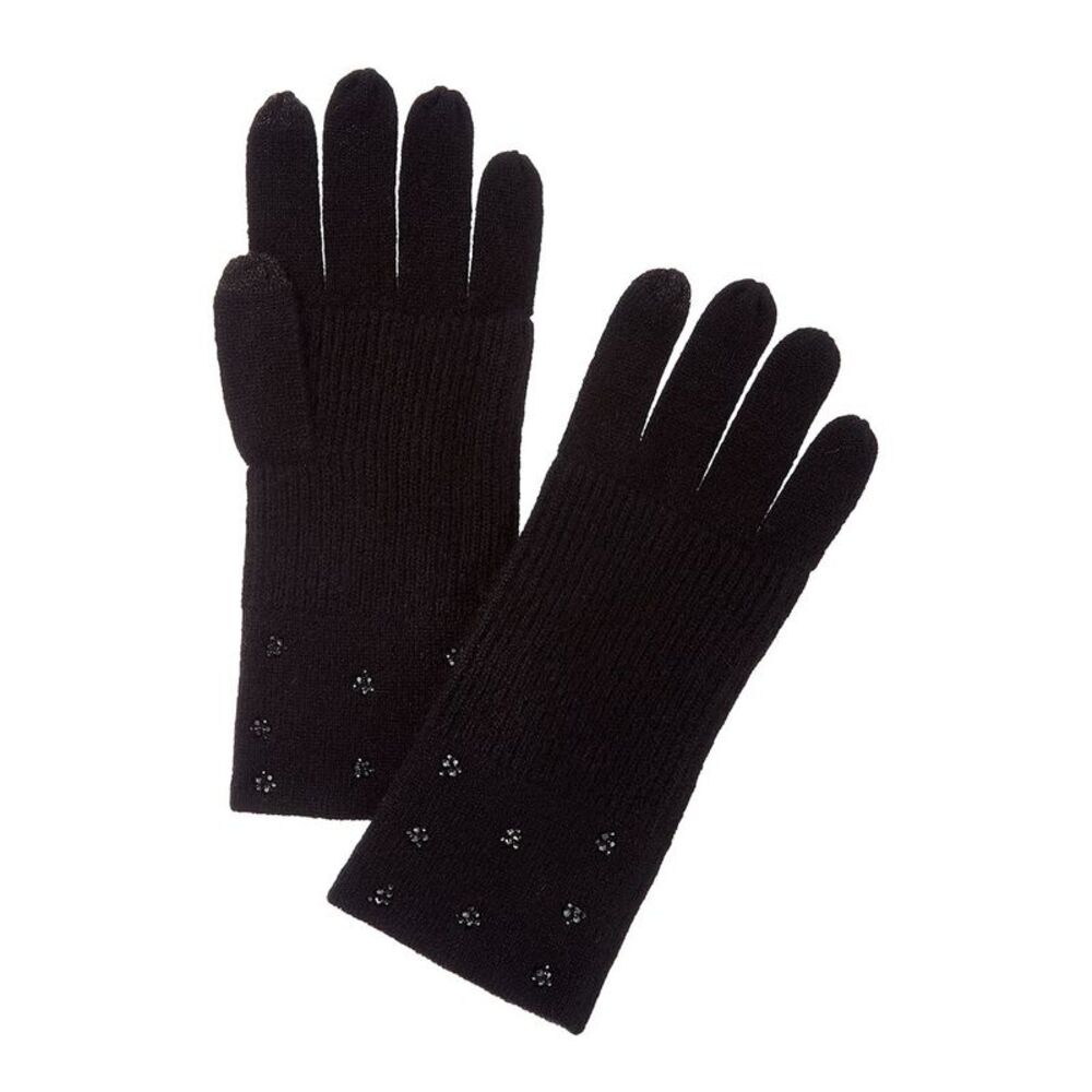 Forte Cashmere Crystal Cuff Cashmere Gloves, Black